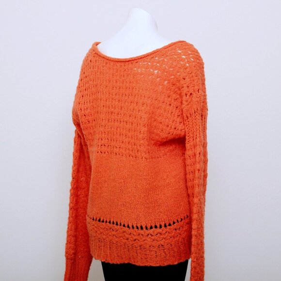 Free People Crashing Waves Wool Blend Open Knit Oversized Sweater Orange Women S - Picture 7 of 14